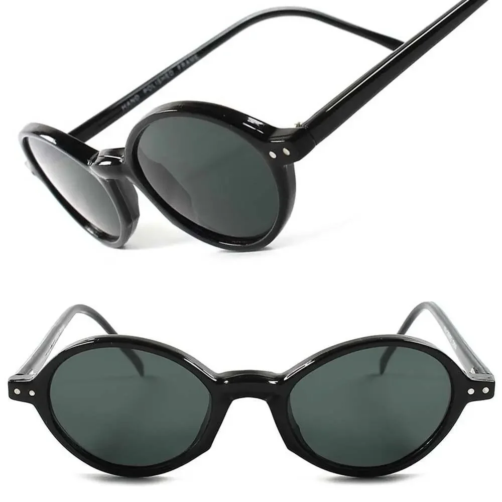Black Vintage Retro 80's Old Fashion Mens Womens Small Round Sunglasses C63